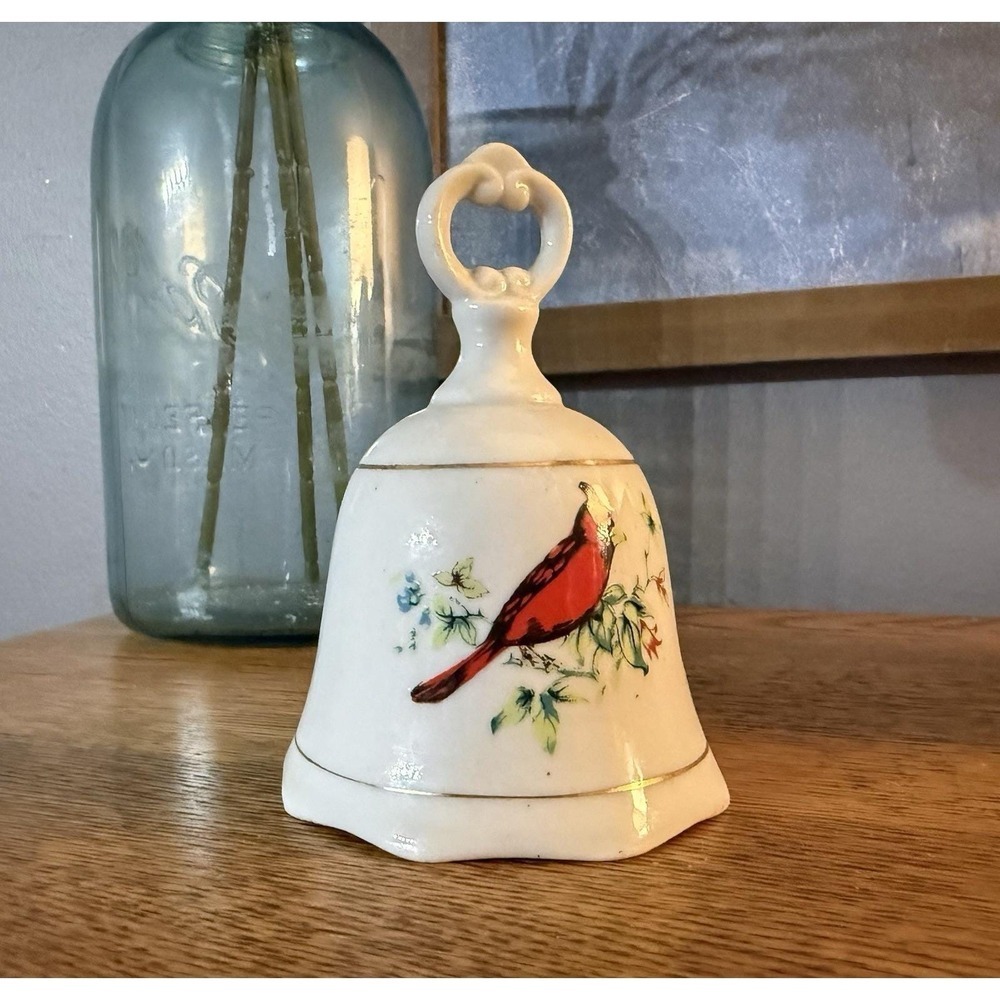 Vintage Red Cardinal Bird Porcelain Bell